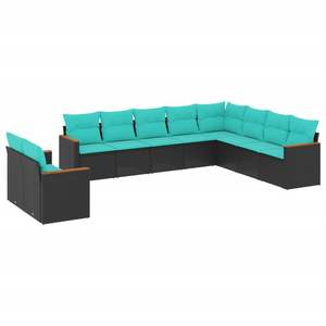 Juego de Sofás de Patio de 10 Piezas en Poliratán Negro con Cojines, Elegante Colección de Muebles para Exteriores - Product Image 2