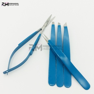 Pinzas para Cejas de Acero Inoxidable RM con Recubrimiento en Polvo Azul Personalizado y Punta Plateada / Set de Tijeras de Precisión - Product Image 3