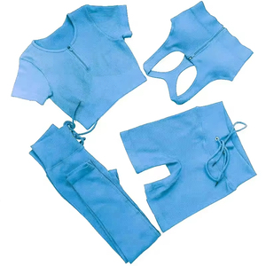 Conjunto de Yoga de 4 Piezas: Top Corto de Cintura Alta, Pantalones Cortos Tipo Racerback, Leggings Largos, Color Sólido, Spandex, Poliéster, Elástico - Product Image 6