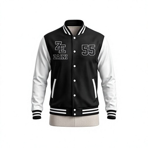 Veste de sport d'automne en polaire de laine et polyester 380 GSM de qualité supérieure, coupe-vent, avec empiècements contrastants noir et blanc et broderie chenille personnalisée - Product Image 1