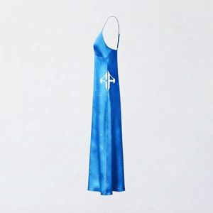 Robe longue à fines bretelles très demandée, imprimée par transfert thermique, dos croisé, couleur unie, 100 % polyester, ourlet droit pour femme - Product Image 5
