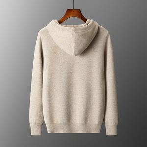 Suéter de punto con capucha para hombre, de algodón, color liso, corte holgado, ecológico, antipilling, informal de otoño, servicio OEM, gris, manga larga - Product Image 2