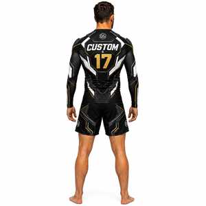 Camiseta de Compresión Personalizada para Hombre, Negra, Blanca y Dorada, con Estampado por Sublimación, Protección UV, Elástica, de Secado Rápido, Poliéster y Elastano, para Entrenamiento de MMA - Product Image 4