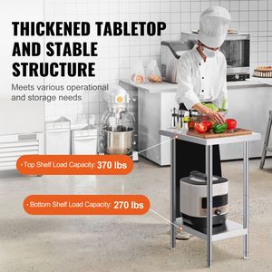 Tavolo da Lavoro in Acciaio Inox Resistente 24 X 18 X 34 Pollici, Capacità di Carico 640 Libbre, con 3 Livelli di Altezza Regolabili e Lavello - Product Image 2