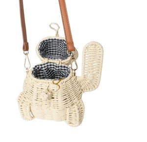 Rattan Cat Crossbody <b>Bag</b> Cute Lucky Cat Shaped Woven Purse Handcrafted <b>Wicker</b> Summer Beach Handbag with Leather Strap - Product Image 3