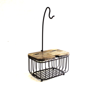 Rectangle Iron Wire Storage <b>Basket</b> with Wooden Top Contemporary Design for Kitchen Fruit <b>Bread</b> and Countertop Organizer - Product Image 1