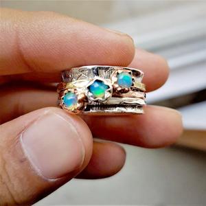 Natural Ethiopian Opal <b>Spinner</b> <b>Ring</b> 925 Sterling <b>Silver</b> Handmade Anxiety Fidget <b>Ring</b> Jewelry - Product Image 3