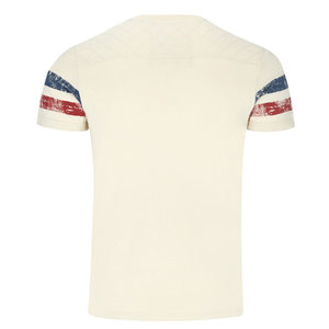 T-shirt à manches courtes pour homme, couleur crème, avec manches rayées rouge, blanc et bleu, col rond, coupe décontractée en jersey - Product Image 2