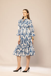 Vestido Elegante de Alta Calidad para Mujer, Estampado Abstracto Blanco y Azul, Vestido de Fiesta Formal, Vestido de Noche para Ocasiones Especiales - Product Image 3