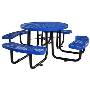 Tavolo da Picnic Rotondo in Acciaio da 46 Pollici con Palo per Ombrellone Blu, Attraenti Tavoli da Esterno per Picnic - Product Image 4