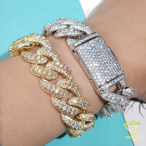 Bracelet en moissanite style chaîne cubaine glacée avec maillons larges entrelacés, finition haute brillance et fermoir rectangulaire sécurisé - Product Image 2