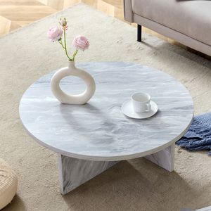 Mesa de Centro Redonda Blanca de MDF, Estilo Nórdico Minimalista Moderno, Decoración Multi-Estilo, 31 Dimensiones - Product Image 2