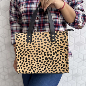 <b>Unique</b> Designer Women's Hair On Hide Leather Small Tote Bag Handmade Animal Leather Western Style Real Leather Fashionable Bag - Product Image 1