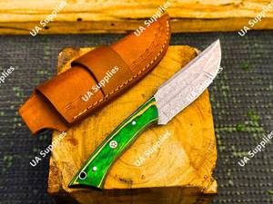 Cuchillo de Hoja Fija de Acero de Damasco Forjado a Mano de Alta Calidad con Funda de Cuero, Cuchillos de Caza Personalizables para Exteriores OEM ODM - Product Image 3