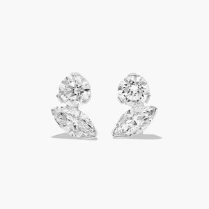 Boucles d'oreilles Toi et Moi avec diamants de laboratoire taille marquise en or rose 14 carats - Product Image 2