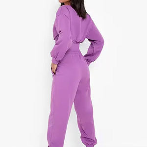 Conjunto de Sudadera Corta Morada Oversize con Mangas Farol, Color Sólido, Casual, Unisex, para Otoño - Product Image 2