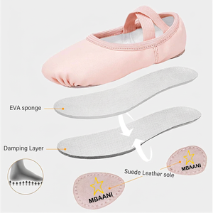 MBAANI Chaussures de ballet souples en toile avec semelle en caoutchouc, chaussures de danse plates pour filles, rose - Product Image 6