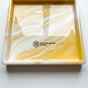 Luxury Yellow Marble Resin Tray – Handmade Square Decorative Serving Tray with Gold Veins | Modern Coffee <b>Table</b> & <b>Vanity</b> Tray - Product Image 5