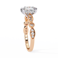 Anillo de Compromiso y Boda VIBHINI con Diamante Cultivado en Laboratorio de Corte Princesa de 2.30ct, Color E, Certificado IGI, Oro Vermeil de 18K, Estilo Art Deco Milgrain