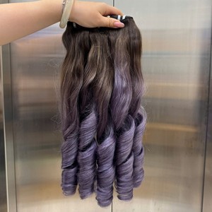 Perruques et extensions de cheveux humains vietnamiens vierges, double trame, tissées à la machine, SUPER DOUBLE DRAWN, boucles rebondissantes FUNMI, couleur Ombré Violet Cendré - Product Image 1