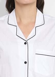 Women's 100% Cotton Long Sleeve Pajama <b>Set</b> <b>White</b> Classic Two-<b>Piece</b> Soft Woven Sleepwear Spring Full Length Button Fly - Product Image 3