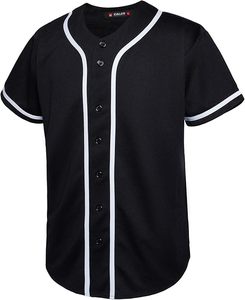 Camiseta Deportiva Negra de Béisbol FALER con Ribete Blanco y Botones al Frente, Material de Poliéster Resistente - Product Image 1