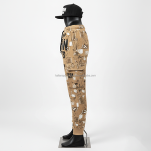 Premium 320 GSM Cotton Fleece Jogger Pant Beige Distressed Fit Paint Splash Design con pantalones de hombre lavados bordados - Product Image 2