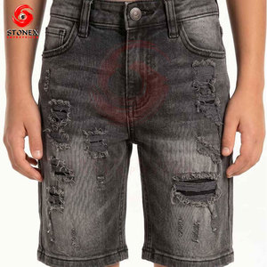 Men's Distressed Snow Wash Denim Shorts Mid Waist Ripped Cotton Streetwear Summer Casual Shorts - Product Image 1