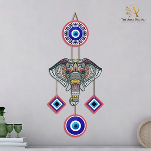 Artvibes Macramé Mandala Éléphant Œil protecteur Décoration murale pour entrée de maison Décoration Vastu - Product Image 2