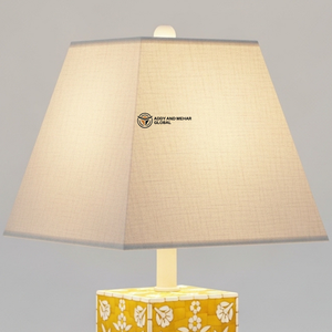 Lampe moderne en os jaune incrusté avec abat-jour en tissu |   Éclairage de luxe pour salon et chambre à coucher - Product Image 4