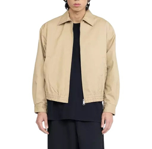 Blouson Bomber en Toile Beige pour Homme, Col Rabattu, Fermeture Éclair, Coupe Courte, Poches, Veste en Toile pour l'Automne - Product Image 2