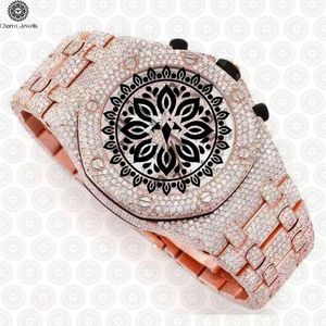 Charm Jewells Luxury Men's Watch 42mm Diamond Encrusted Sapphire Crystal Analog <b>Chronograph</b> Mechanical Folding Clasp - Product Image 3