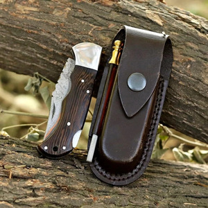 Couteau pliant artisanal BLADE MARK INDUSTRIES en cuivre damas avec verrouillage arrière, manche en bois de wengé, clip, qualité industrielle, couteau de camping - Product Image 4