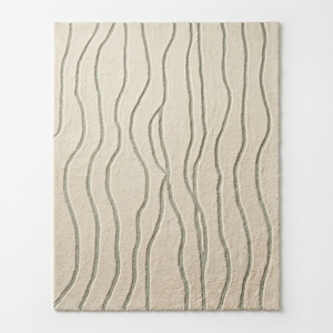 Alfombra Contemporánea con Diseño de Ondas, Hecha a Mano, de Lana Verde Marfil, para Interiores de Lujo - Product Image 4