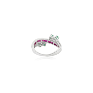 Beautiful Natural Princess Cut Ruby & Round Brilliant Cut Emerald Birthstone <b>Statement</b> Bypass Style Fine <b>Silver</b> <b>Ring</b> for Women - Product Image 6