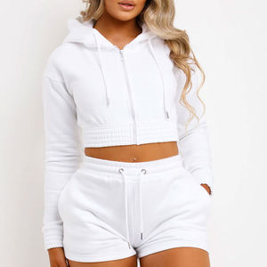 New 2026 Best Selling Branded <b>Crop</b> Hoodie Shorts Set <b>Top</b> Quality Best Cotton Polyester White <b>Crop</b> Hoodie Shorts Set Cheap Price - Product Image 5