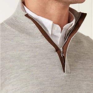 Men's Regular Fit Half <b>Zip</b> Knitted 100% Cotton Quick Dry <b>Sweater</b> Solid Color Long Sleeve Summer Gray Blue Pants Outfit - Product Image 5