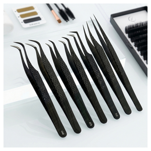 Professional Fiber tip <b>Lash</b> Tweezers <b>Kit</b> Black Stainless Steel Eyelash Extension Tweezers Curved Straight & Boot <b>Lash</b> Tweezers - Product Image 1