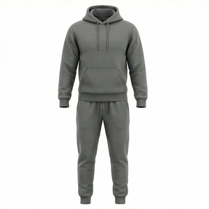 Ensemble de survêtement gris à capuche pour homme, couleur unie, décontracté, sweat-shirt et pantalon longs, matière en coton respirant, coupe classique - Product Image 1