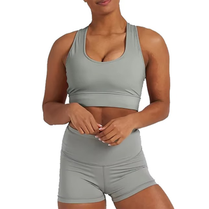 Conjuntos de Shorts Deportivos de Cintura Alta Elásticos para Mujer, Conjuntos de Sujetador Deportivo y Shorts con Logotipo Personalizado, Color Blanco, Poliéster, Conjuntos de Yoga - Product Image 3