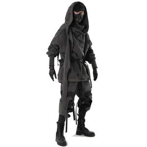 Sweat-shirt unisexe noir oversize à col châle style ninja, streetwear, techwear, gothique, coupe ample et décontractée avec poches - Product Image 5