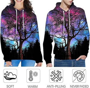 เสื้อฮู้ดดี้พิมพ์ลายต้นไม้กาแล็กซี่ ปี 2026 สำหรับผู้ชาย ทรงปกติ สวมใส่สบายๆ สำหรับฤดูใบไม้ร่วง พิมพ์ลายแบบระเหิด 100% โพลีเอสเตอร์ ถักทอ ระบายอากาศได้ดี - Product Image 3