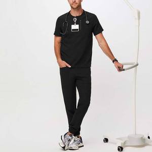 Blusa Médica Negra para Hombre con Bolsillo con Cremallera en el Pecho para Guardar el Teléfono, Uniformes de Hospital - Product Image 1