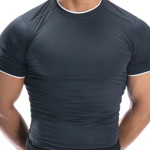 Men’s Athletic Compression Navy/<b>White</b> Shirt Breathable Quick Dry Stretch Short Sleeve Workout Gym Training Sports Top - Product Image 3