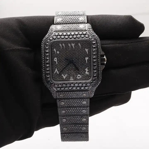 Reloj de Lujo Antiguo para Hombre, con Diamantes Moissanite Negros, Números Arábigos, Caja Cuadrada Única, Estilo Hip Hop para Fiestas - Product Image 4