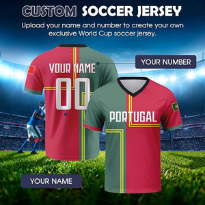 Maillot de football du Portugal pour homme, col rond, manches courtes, imprimé, nom et numéro personnalisés, sublimé, respirant, en polyester - Product Image 3