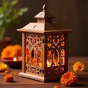 โคมไฟไม้ทำด้วยมือที่มีรูปแบบที่เป็นเอกลักษณ์สำหรับตกแต่งบ้านงานแต่งงานและเทศกาลดิวาลีการตกแต่งภายในที่ทันสมัย - Product Image 5