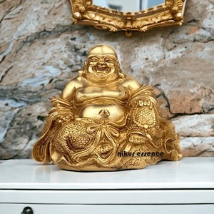 Radhe Enterprises - Figuras Artesanales Tradicionales de Latón Hechas a Mano de Buda Sonriente, 2 Piezas, Feng Shui para Sala de Estar - Product Image 6