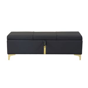 Elegante Pouf Contenitore Nero con Gambe in Metallo, Completamente Assemblato per Camera da Letto o Soggiorno - Product Image 4