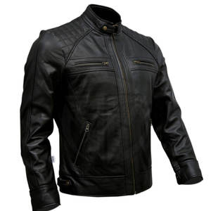 Chaqueta de motorista de piel de vaca de invierno para hombre personalizada al por mayor chaqueta de cuero negro con cuello levantado de nuevo diseño - Product Image 2